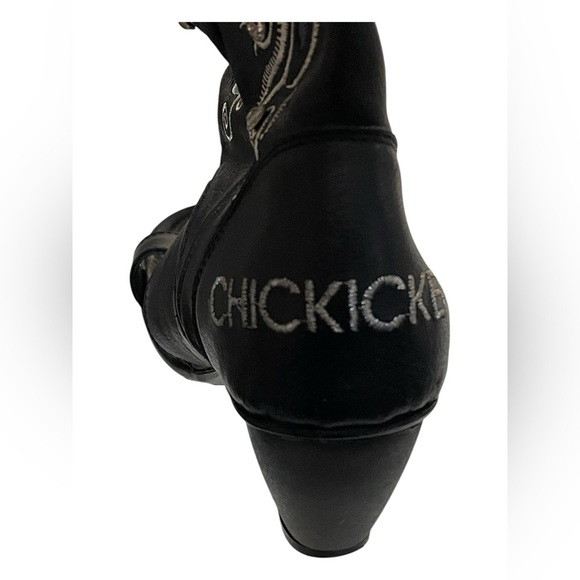 Chickickers Boots Sz 8 Black Leather Embroidered Floral Open Toe Western - Picture 8 of 16